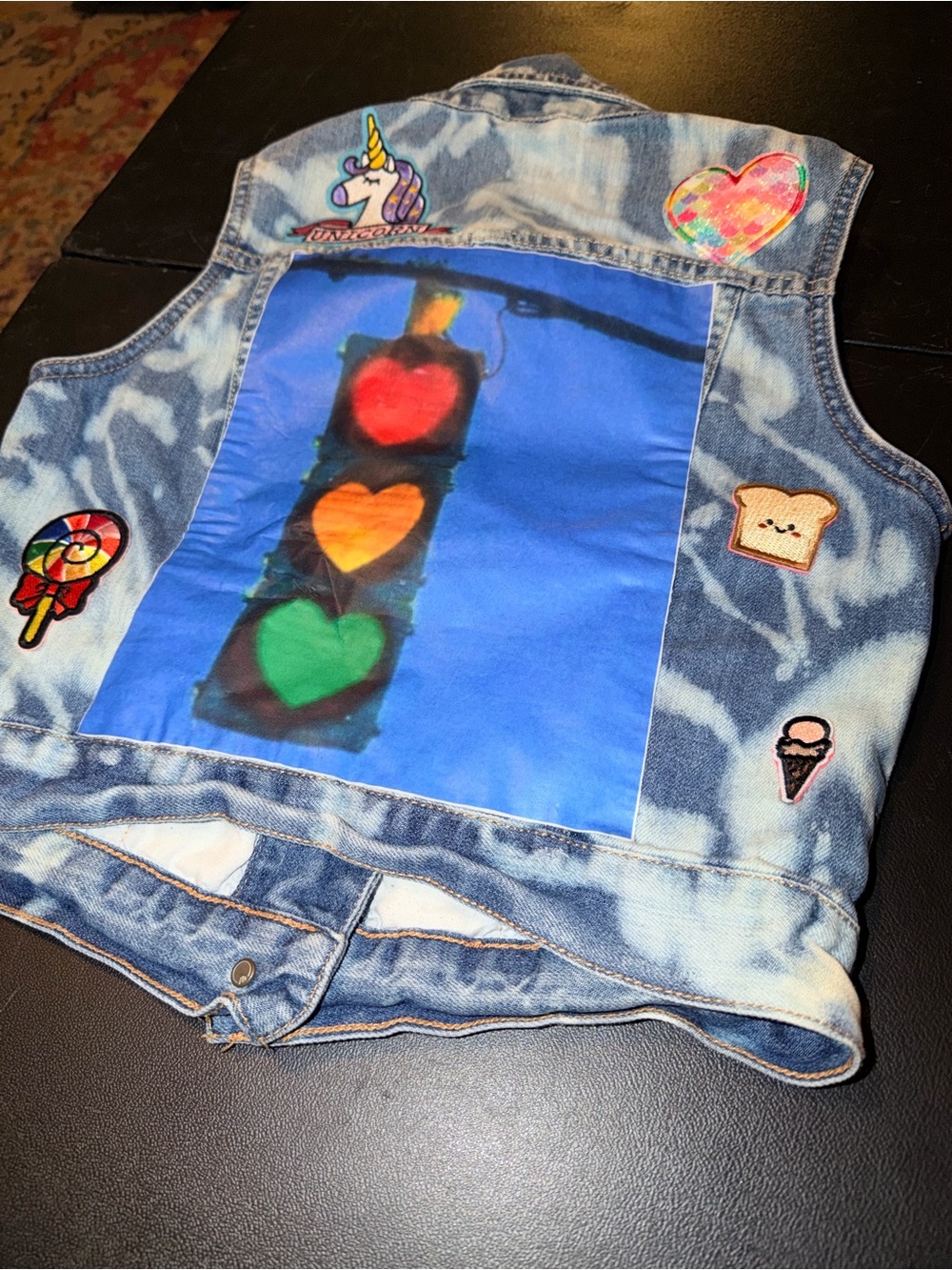 Kids Small Unisex Bleach Tie Dye Sleeveless Denim Jacket